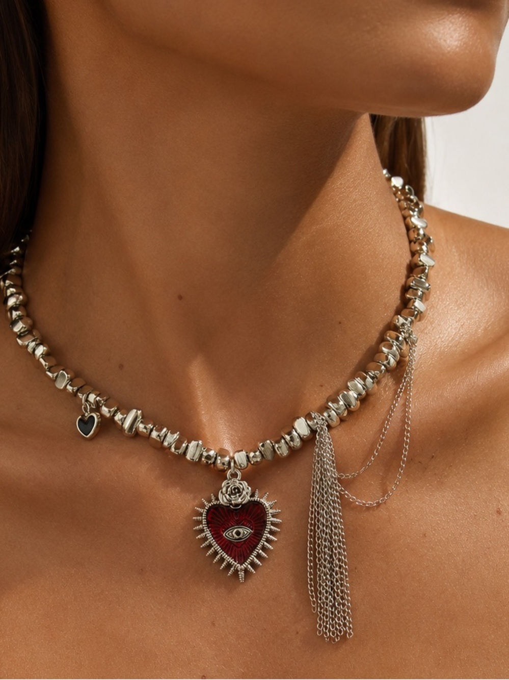Silver red heart necklace